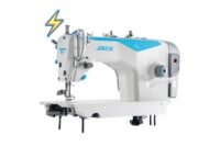 Máquina plana mecatrónica pesada JACK F5-H con motor servo y funciones automáticas, ideal para costura industrial en materiales gruesos