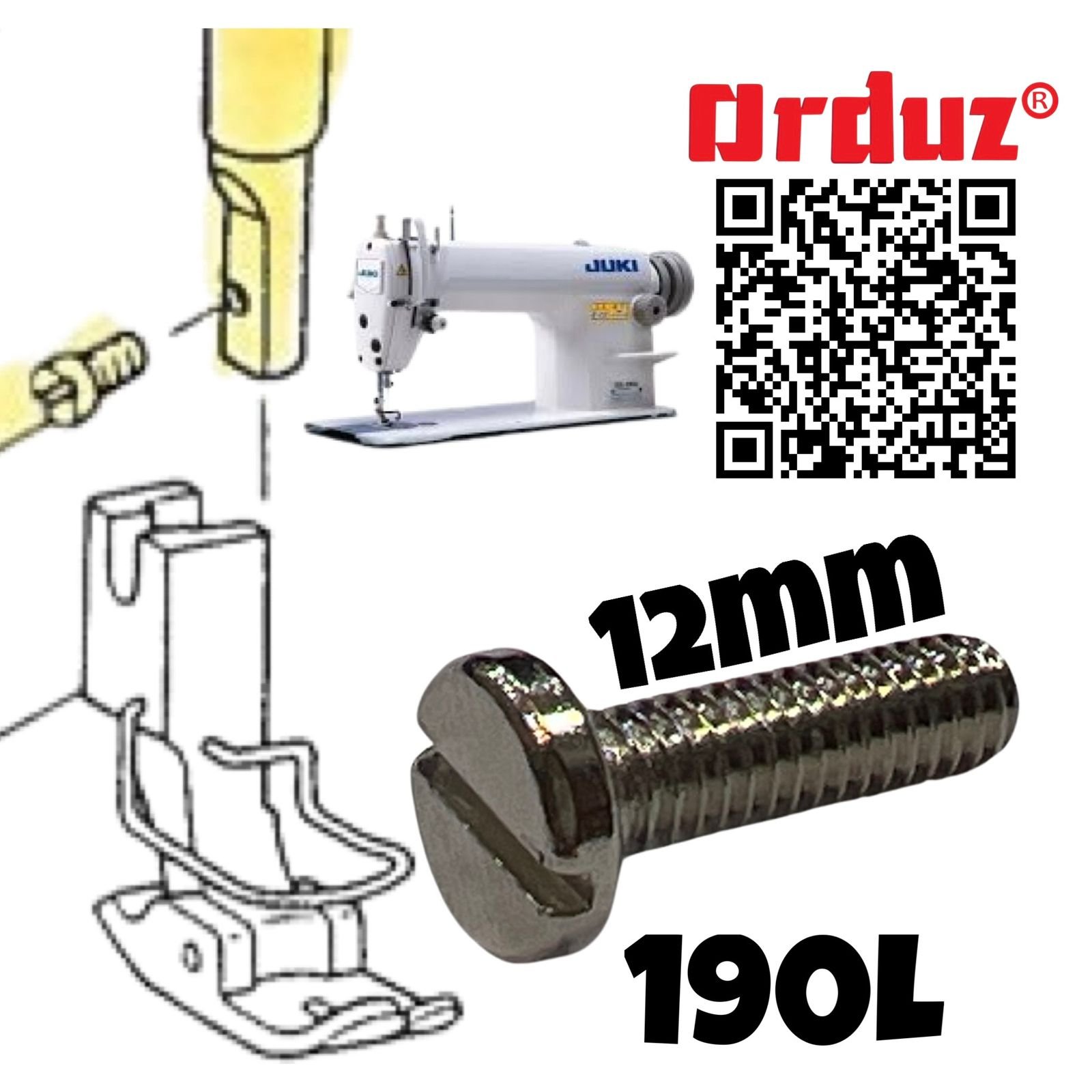 190LQX12MM TORNILLO PRENSATELA LARGO PLANA JUKI