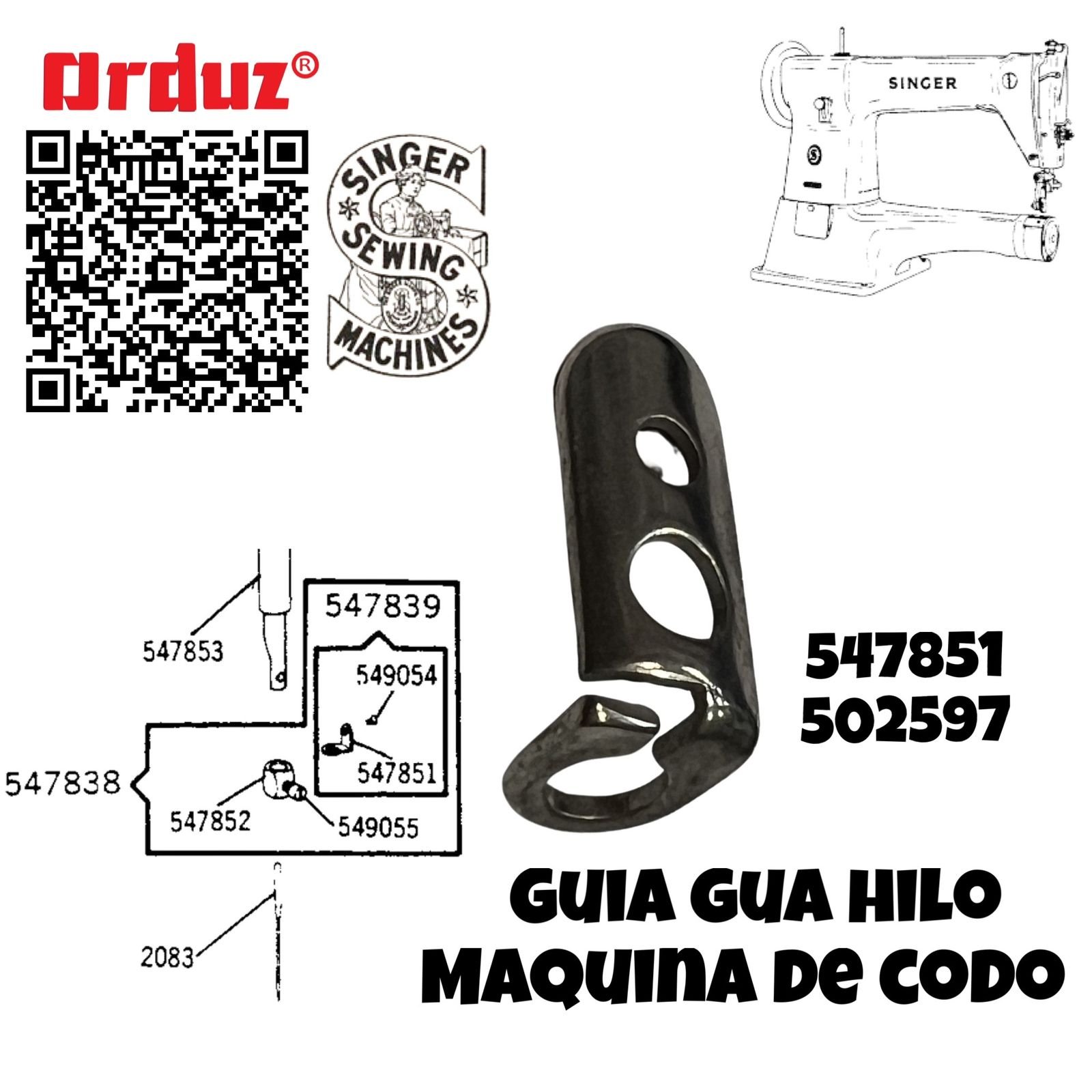 547851 502597 GUIA HILO BARRA DE AGUJA MAQUINA DE CODO SINGER 1822 SINGER 322 - Imagen 4
