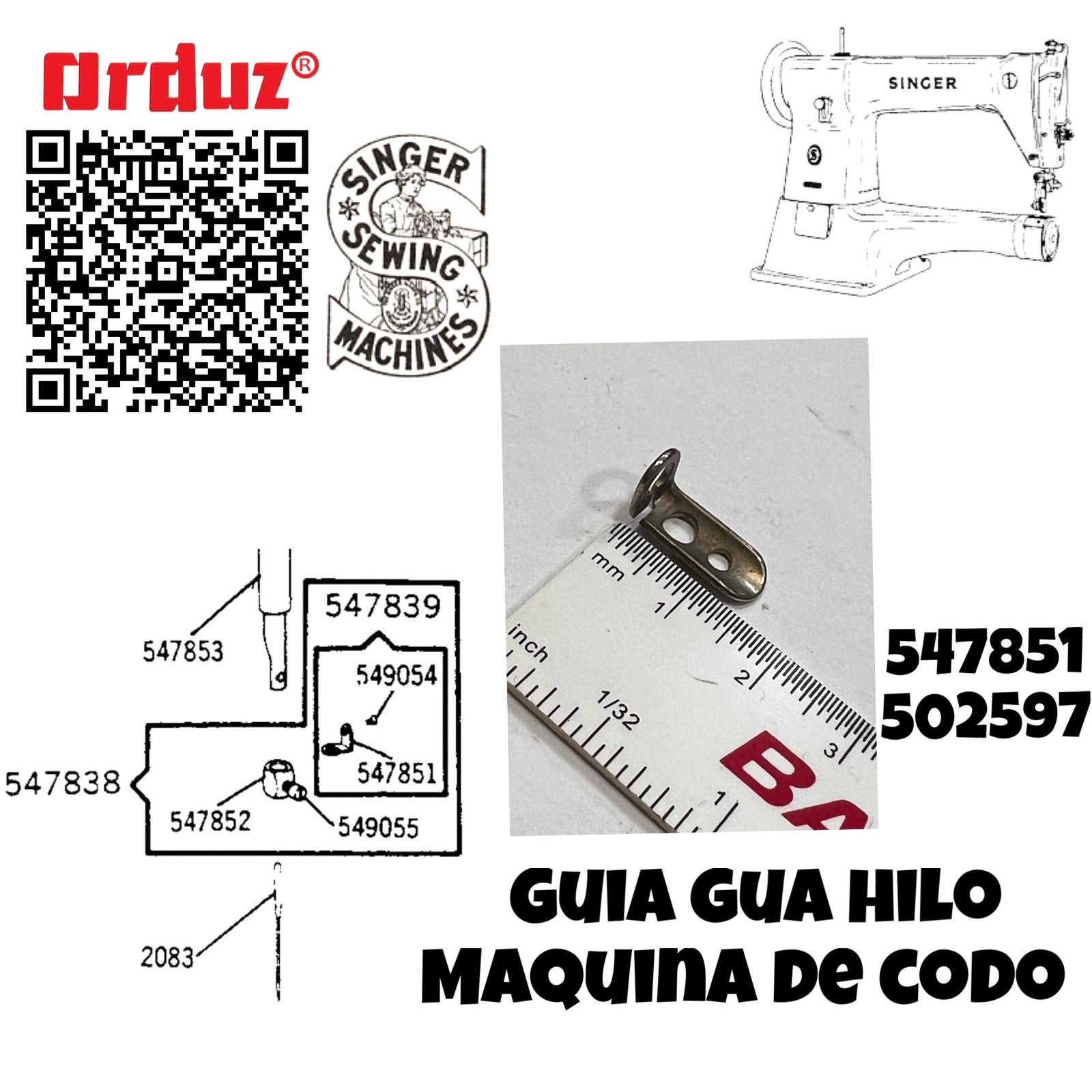 547851 502597 GUIA HILO BARRA DE AGUJA MAQUINA DE CODO SINGER 1822 SINGER 322 - Imagen 5