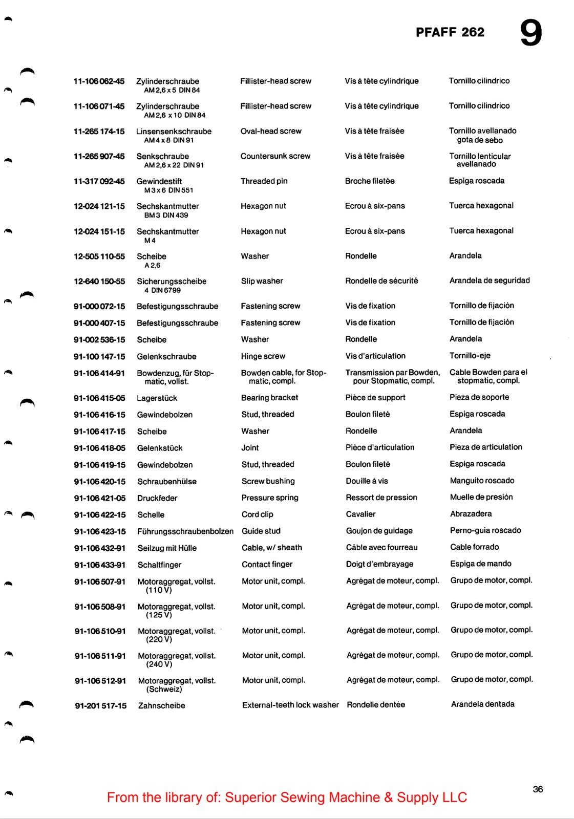 Catálogo de Partes para Máquina PFAFF 260 - Imagen 12