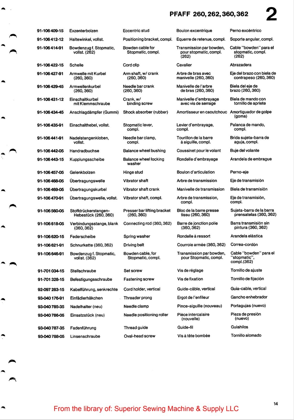 Catálogo de Partes para Máquina PFAFF 260 - Imagen 13