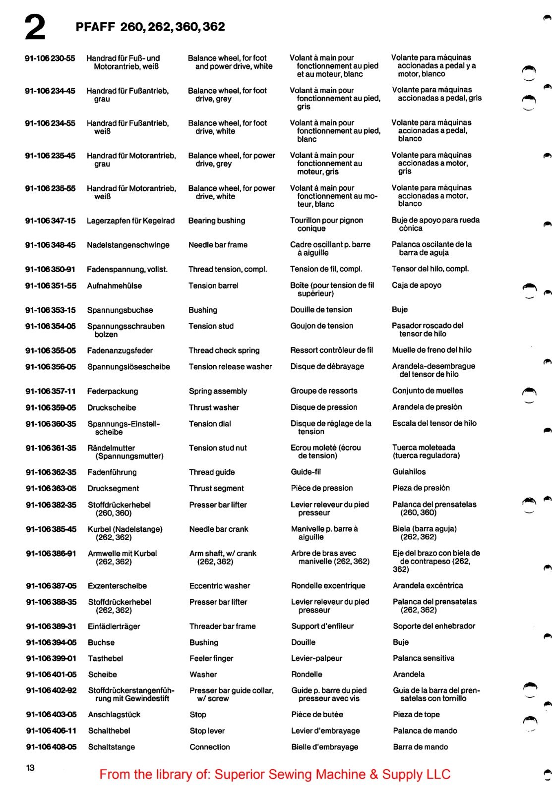 Catálogo de Partes para Máquina PFAFF 260 - Imagen 3