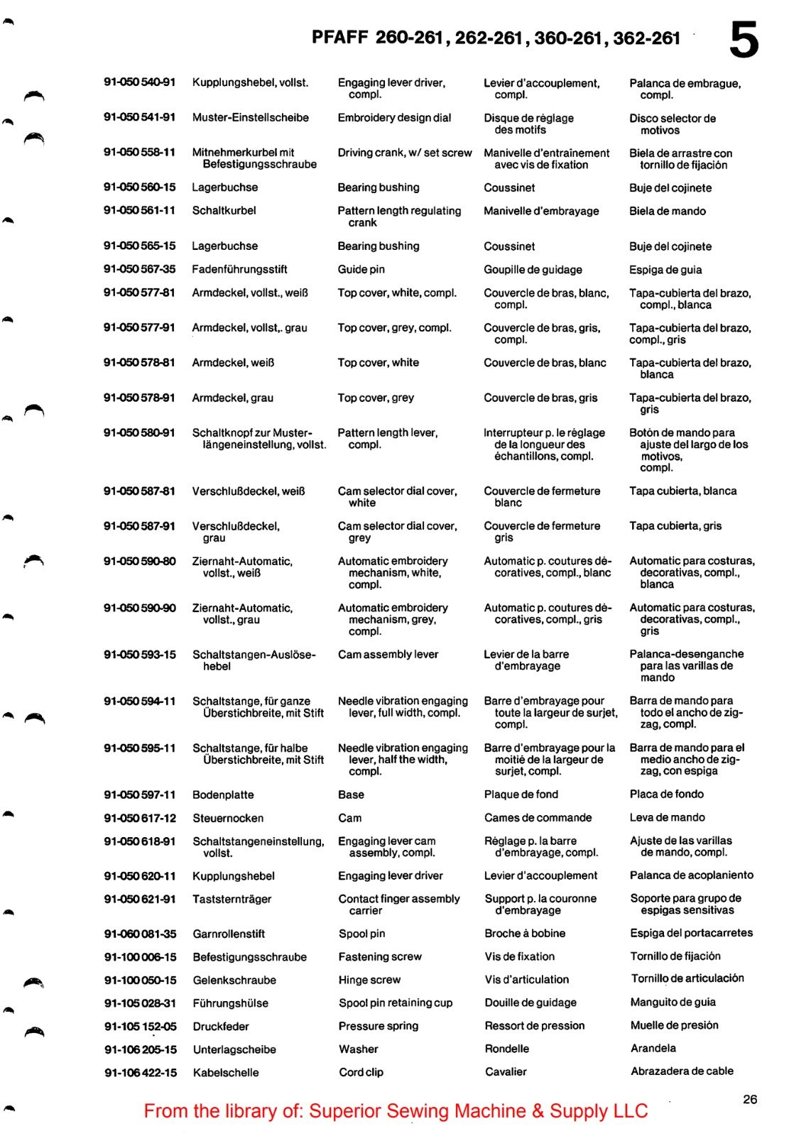 Catálogo de Partes para Máquina PFAFF 260 - Imagen 24