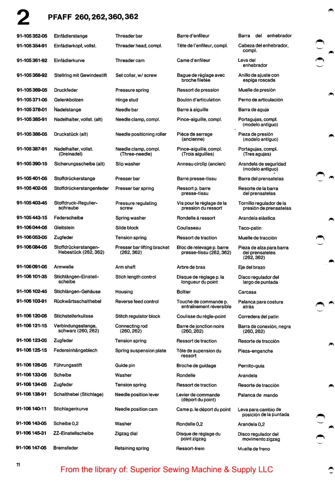 Catálogo de Partes para Máquina PFAFF 260 - Imagen 4