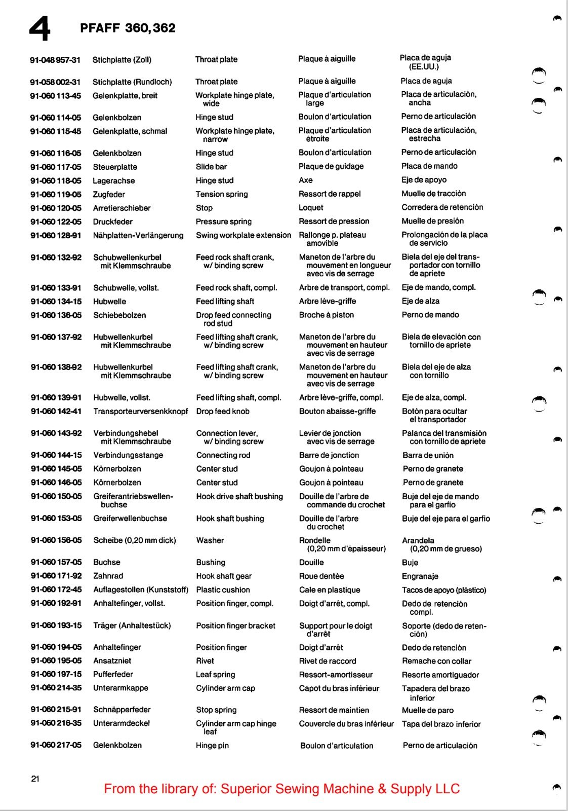 Catálogo de Partes para Máquina PFAFF 260 - Imagen 32