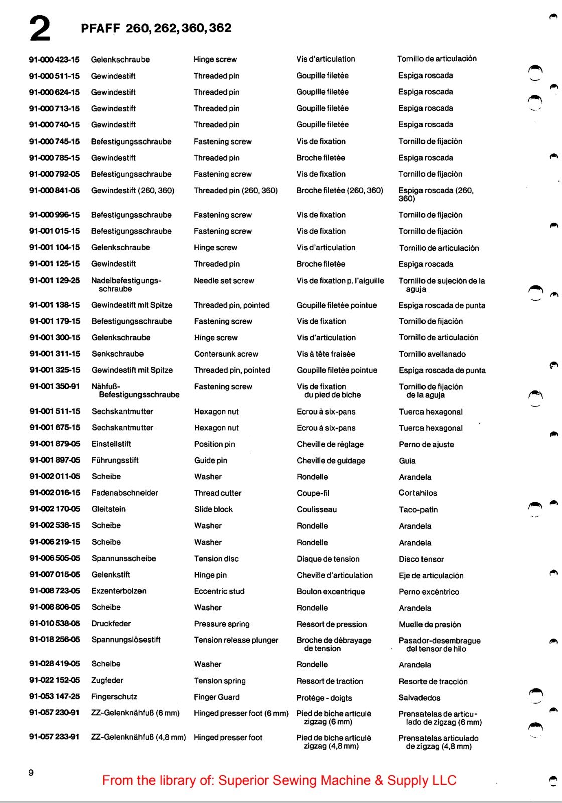 Catálogo de Partes para Máquina PFAFF 260 - Imagen 33