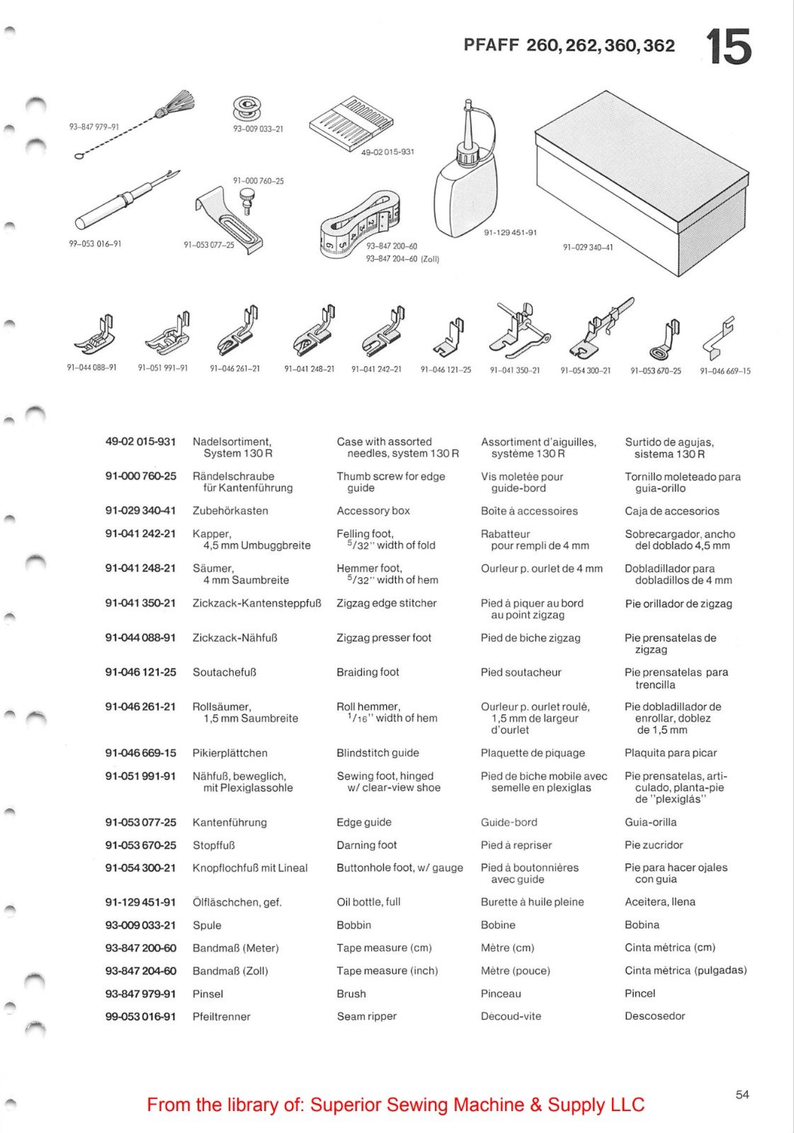 Catálogo de Partes para Máquina PFAFF 260 - Imagen 5