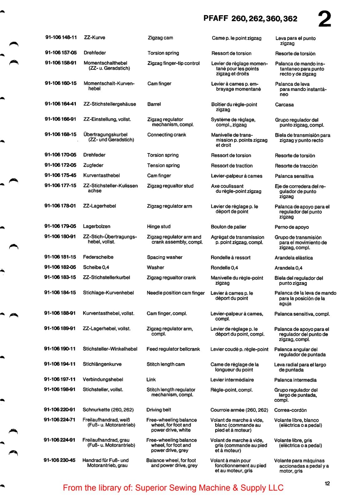 Catálogo de Partes para Máquina PFAFF 260 - Imagen 43