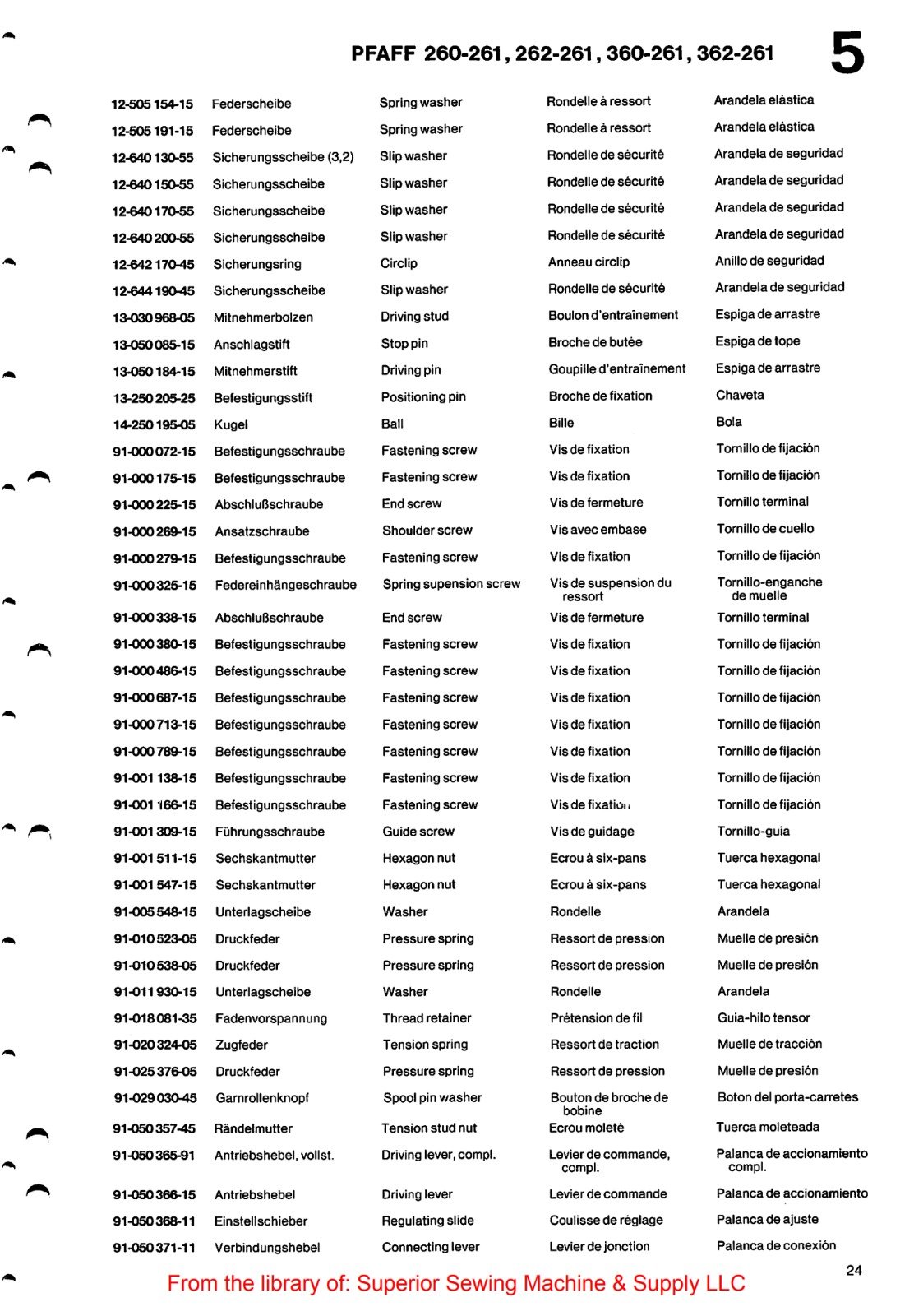Catálogo de Partes para Máquina PFAFF 260 - Imagen 44