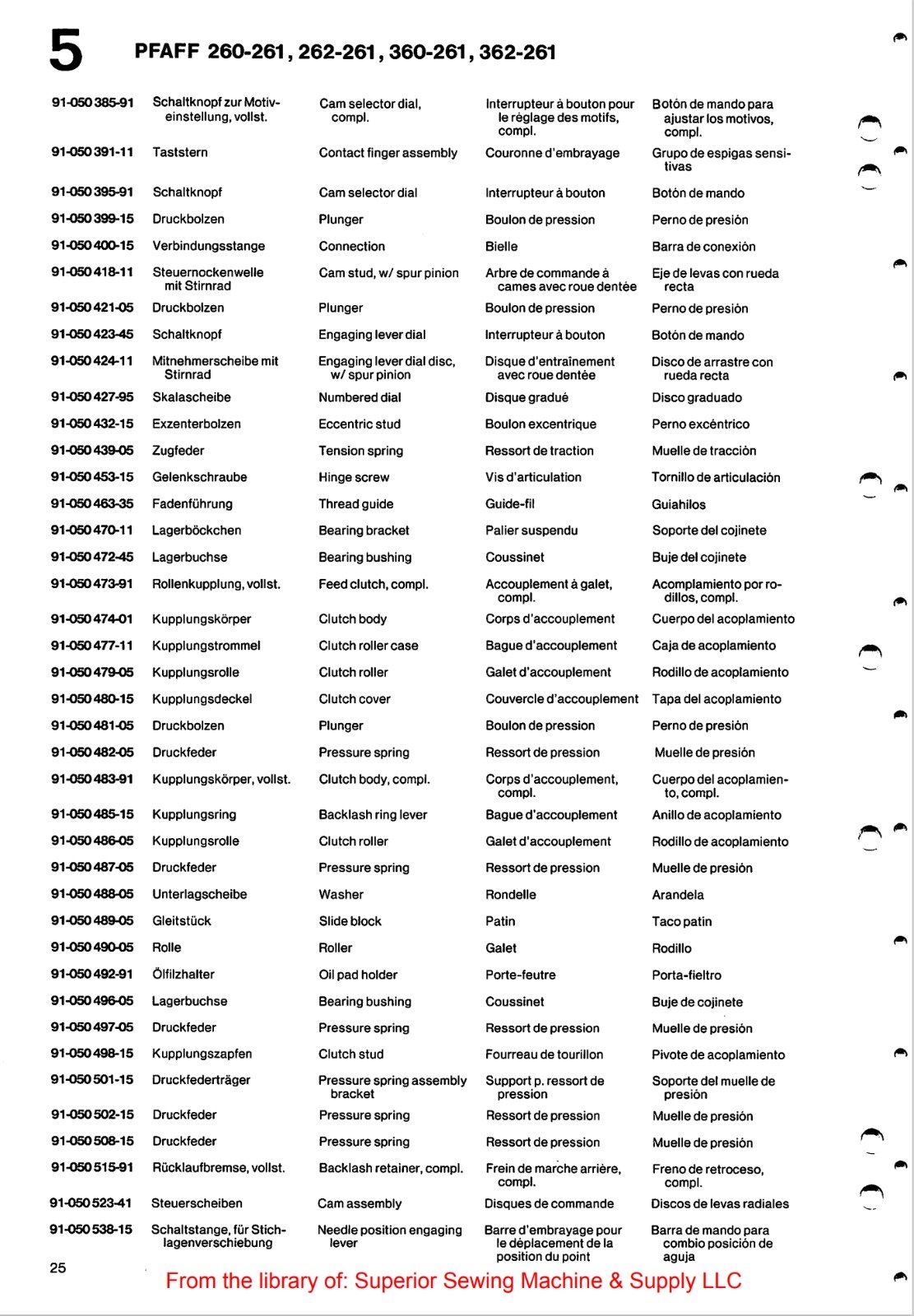 Catálogo de Partes para Máquina PFAFF 260 - Imagen 47