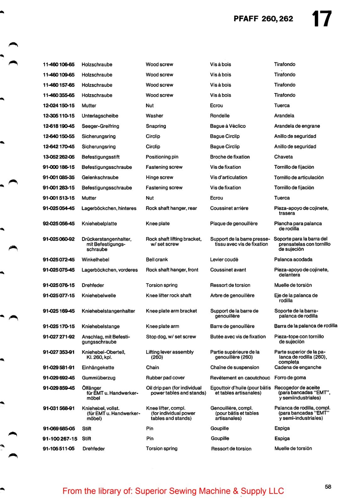Catálogo de Partes para Máquina PFAFF 260 - Imagen 57