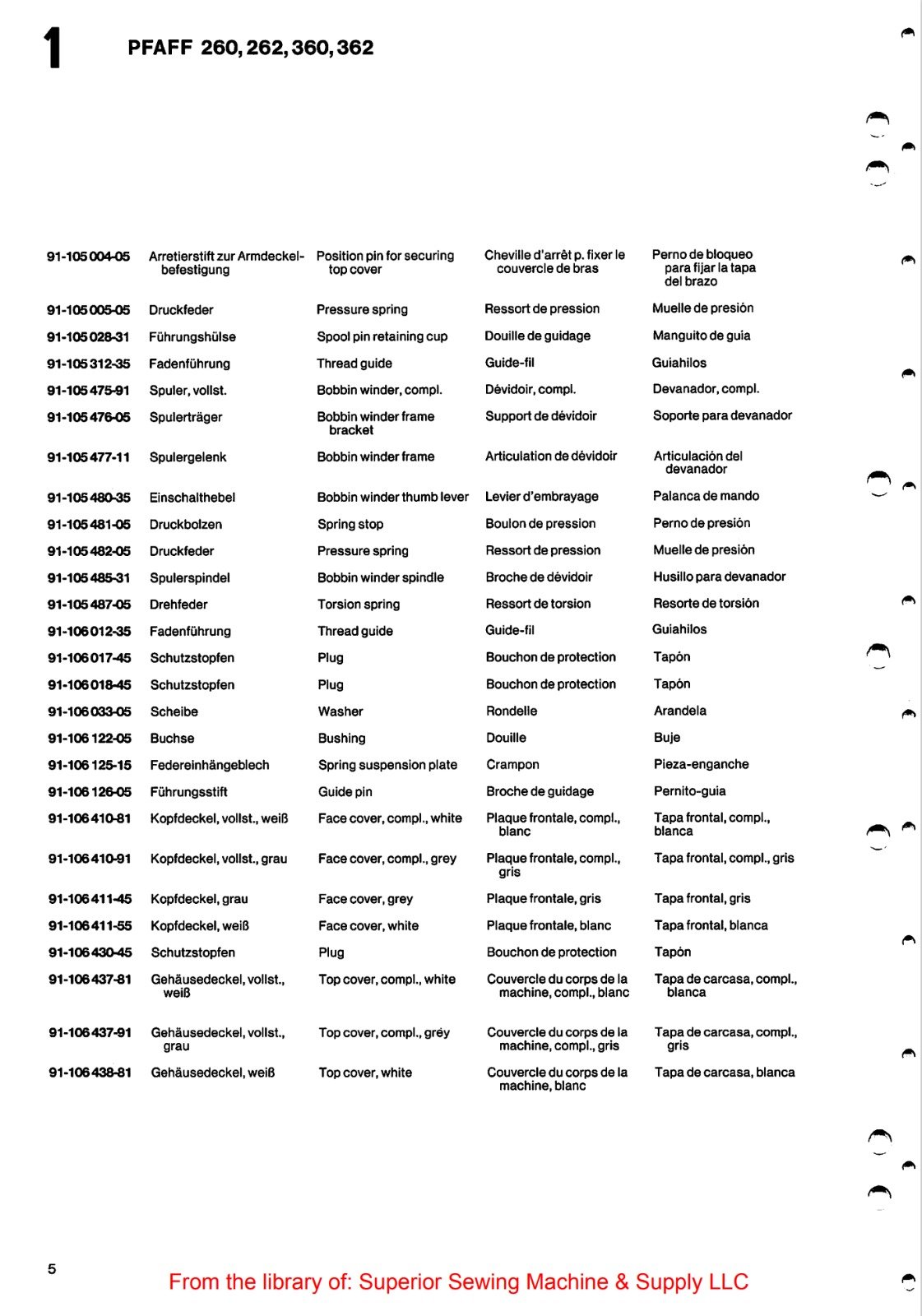 Catálogo de Partes para Máquina PFAFF 260 - Imagen 58