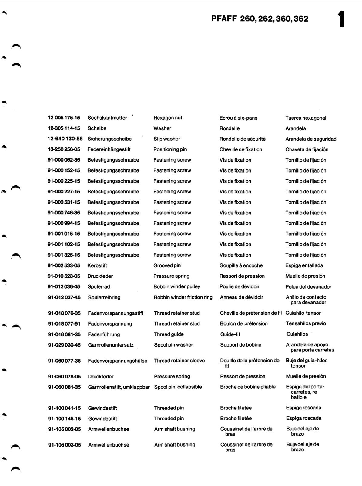 Catálogo de Partes para Máquina PFAFF 260 - Imagen 8