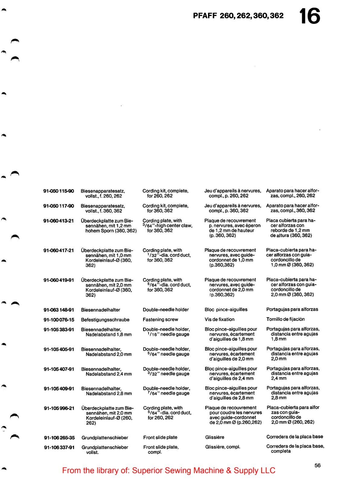 Catálogo de Partes para Máquina PFAFF 260 - Imagen 10