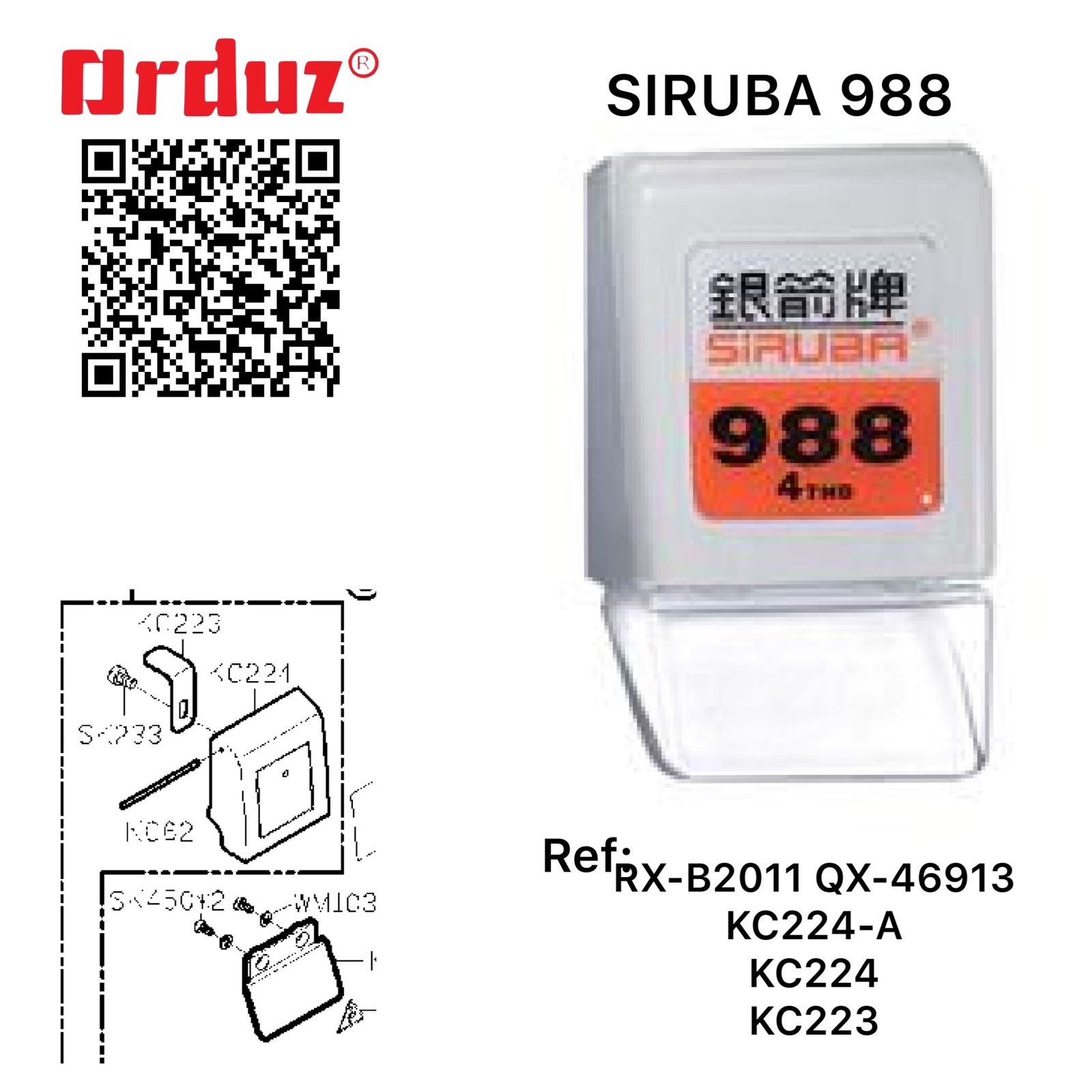 RX-B2011 QX-46913 KC224-A KC224 KC223 TAPA BARRA DE AGUJA 988 REPUESTO